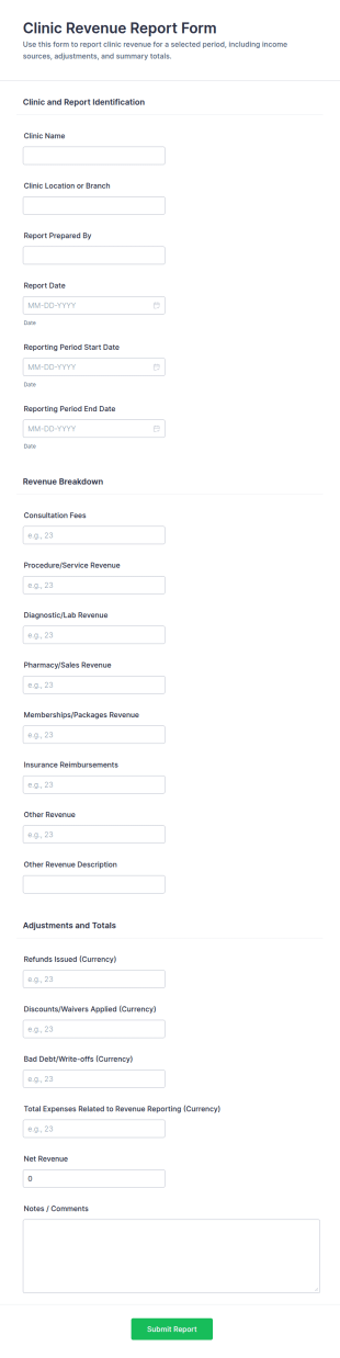 Clinic Revenue Report Form Template