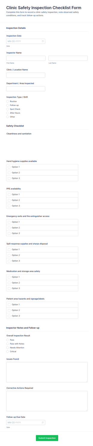 Clinic Safety Inspection Checklist Form Template