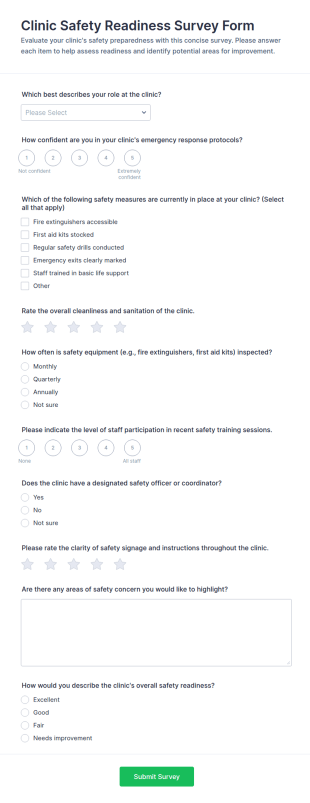 Clinic Safety Readiness Survey Form Template