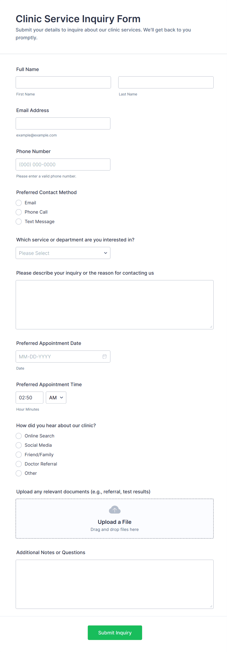 Clinic Service Inquiry Form Template | Jotform