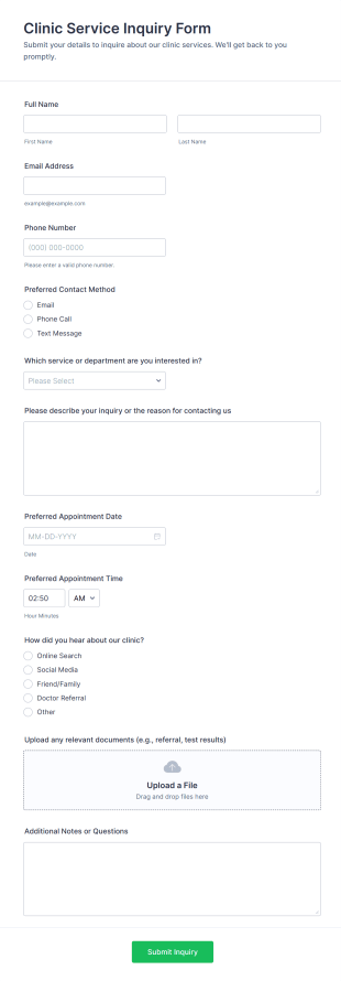 Clinic Service Inquiry Form Template