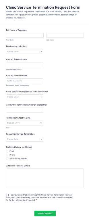 Clinic Service Termination Request Form Template