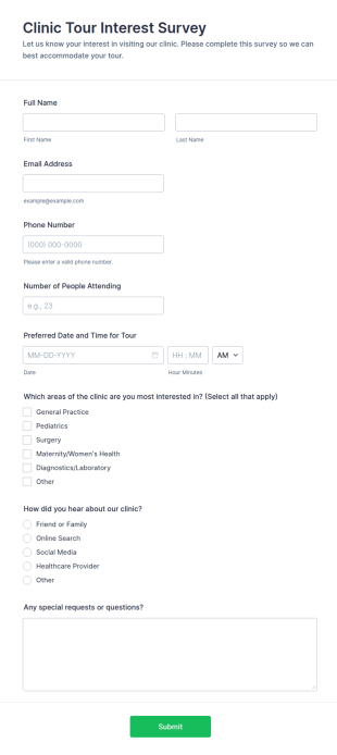 Clinic Tour Interest Survey Form Template