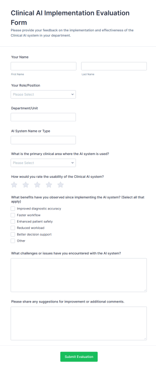 Clinical AI Implementation Evaluation Form Template