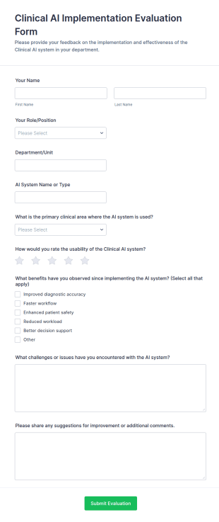 Clinical AI Implementation Evaluation Form Template