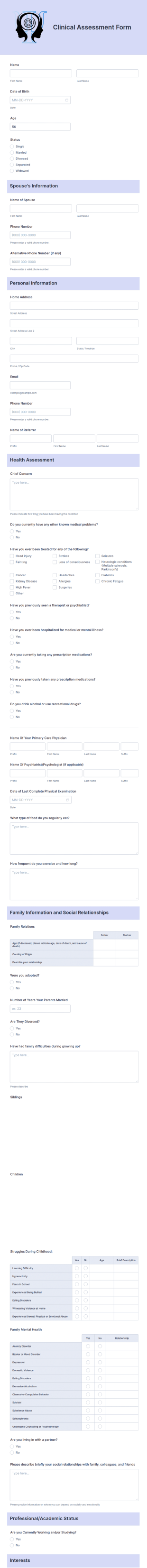 Clinical Assessment Form Template