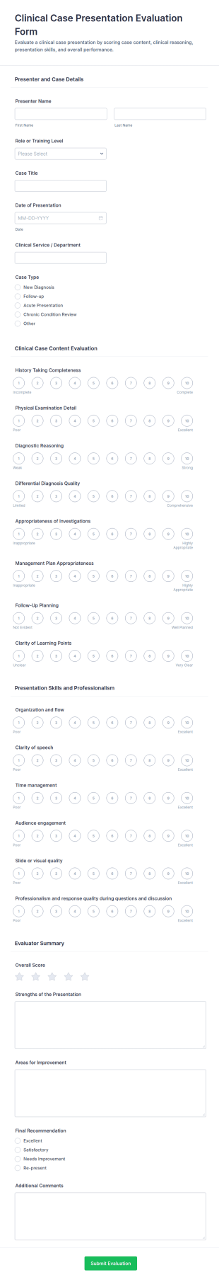 Clinical Case Presentation Evaluation Form Template