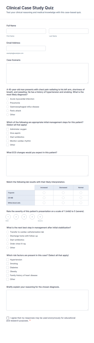 Clinical Case Study Quiz Form Template