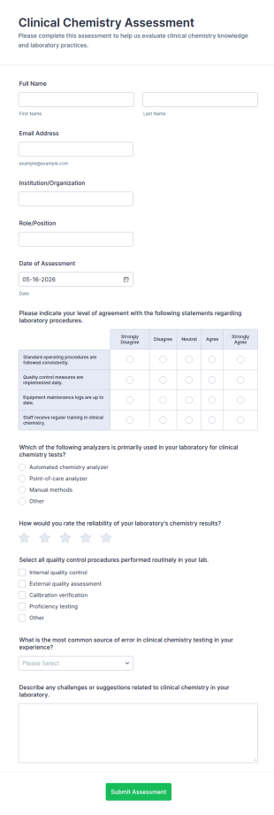 Clinical Chemistry Assessment Form Template