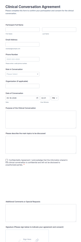 Clinical Conversation Agreement Form Template