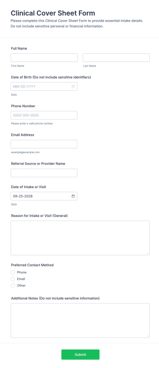 Clinical Cover Sheet Form Template