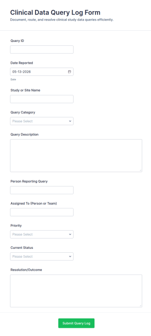 Clinical Data Query Log Form Template
