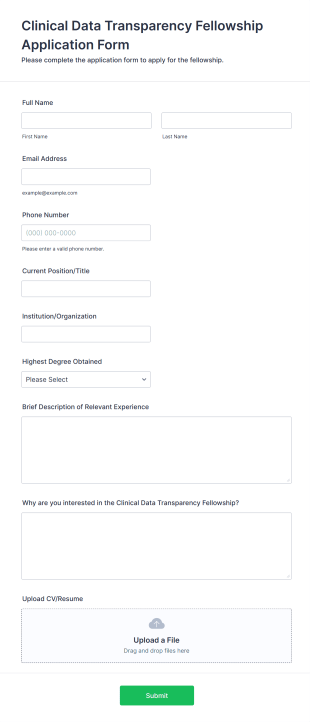 Clinical Data Transparency Fellowship Application Form Form Template