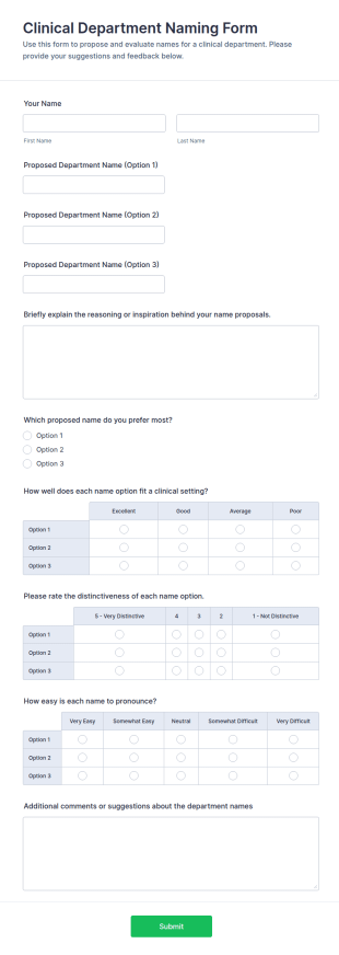 Clinical Department Naming Survey Form Template