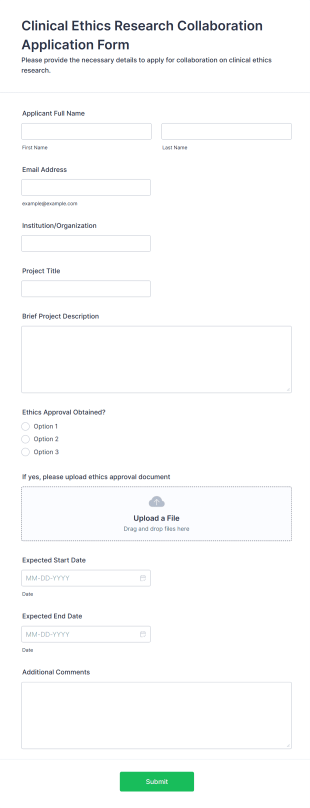 Clinical Ethics Research Collaboration Application Form Form Template