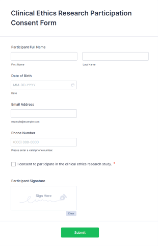 Clinical Ethics Research Participation Consent Form Form Template