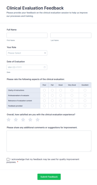 Clinical Evaluation Feedback Form Template