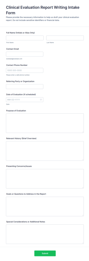 Clinical Evaluation Report Writing Intake Form Template
