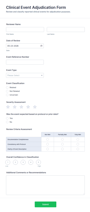 Clinical Event Adjudication Form Template