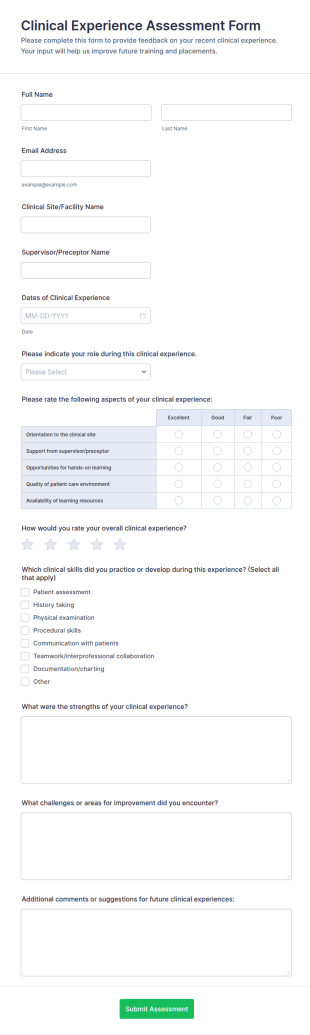 Clinical Experience Assessment Form Template