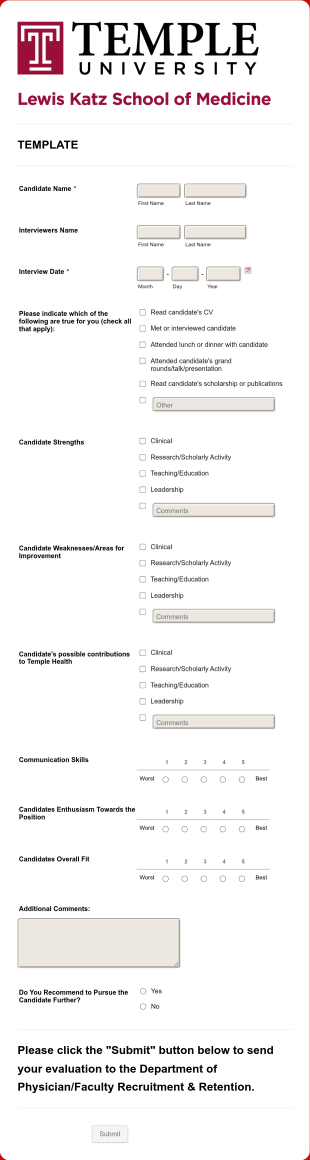 Clinical Faculty Evaluation Template 3 Form Template