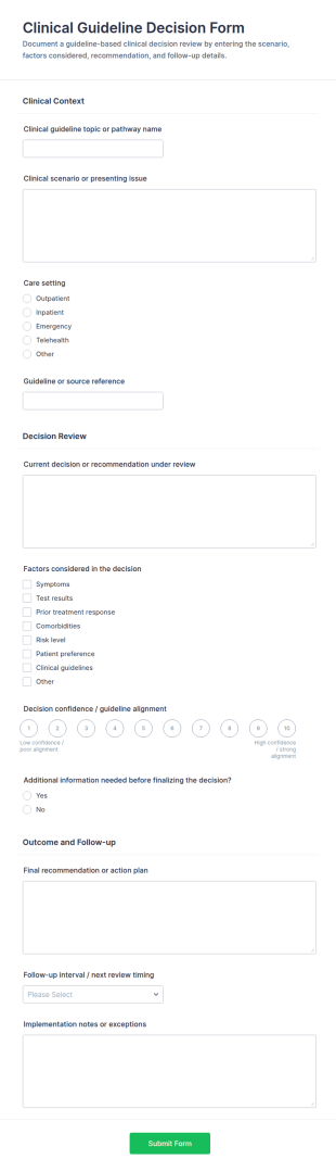 Clinical Guideline Decision Form Template