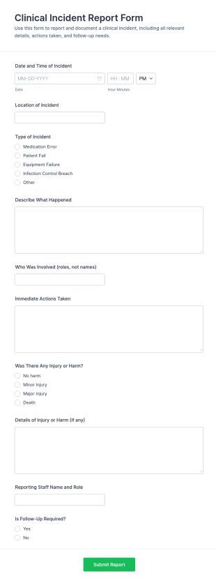 Clinical Incident Report Form Template