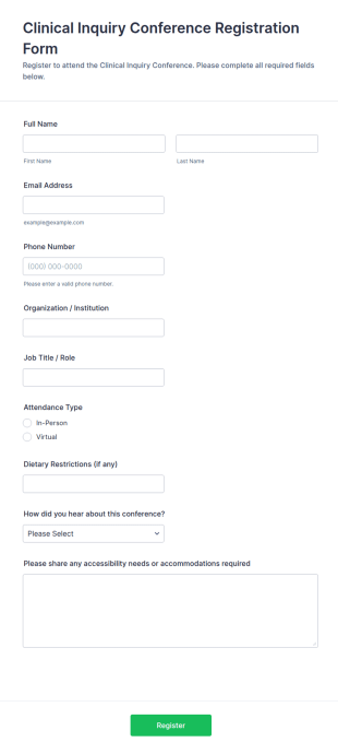 Clinical Inquiry Conference Registration Form Template