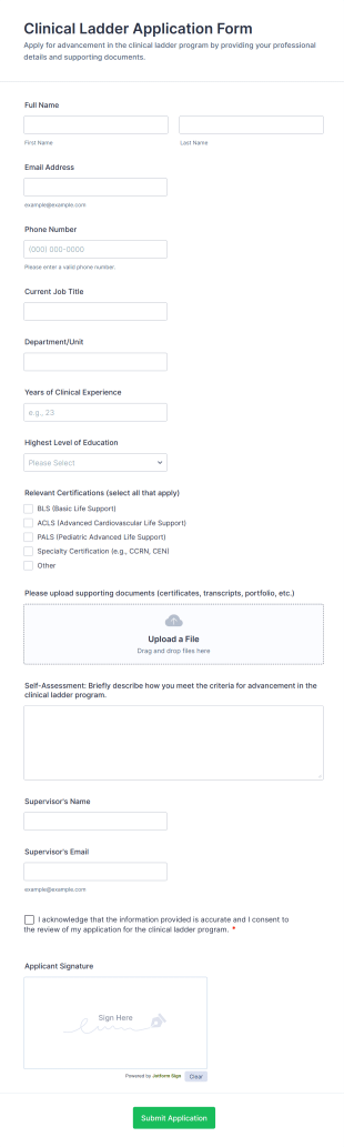Clinical Ladder Application Form Form Template