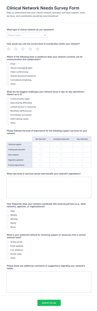 Clinical Network Needs Survey Form Template