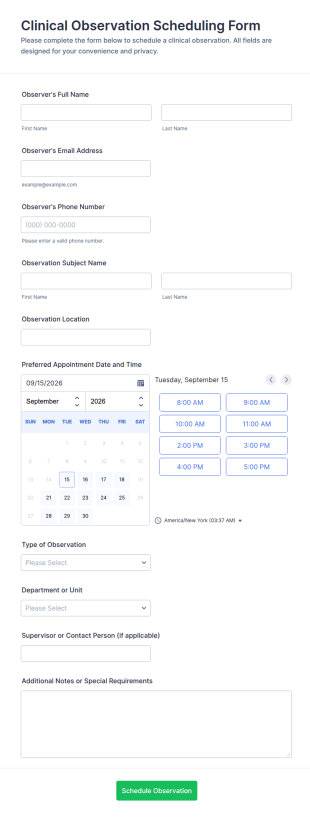 Clinical Observation Scheduling Form Template