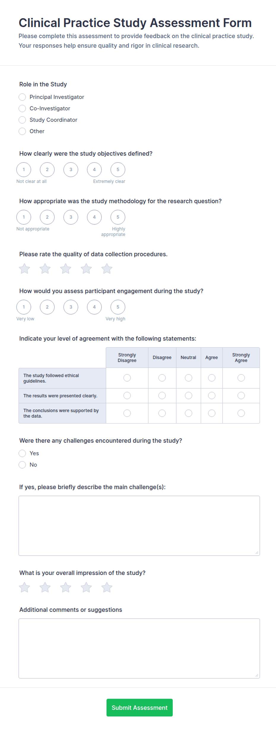 Clinical Practice Study Assessment Form Template | Jotform
