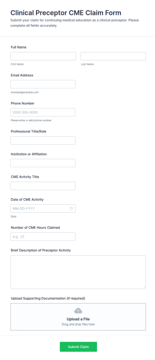 Clinical Preceptor CME Claim Form Template