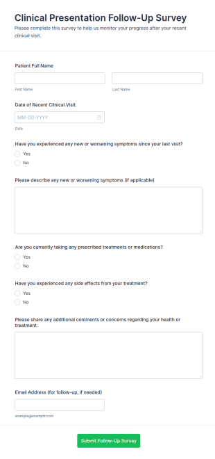 Clinical Presentation Follow Up Survey Form Template