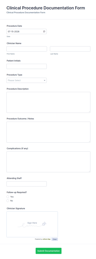 Clinical Procedure Documentation Form Template