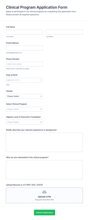 Clinical Program Application Form Template