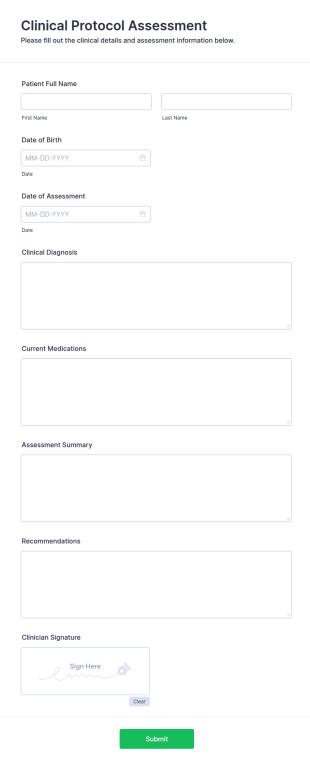 Clinical Protocol Assessment Form Template
