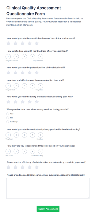 Clinical Quality Assessment Questionnaire Form Template