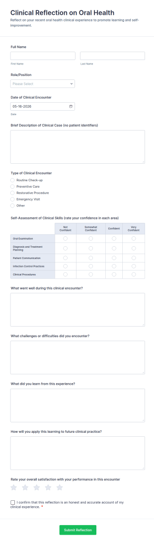 Clinical Reflection On Oral Health Form Template
