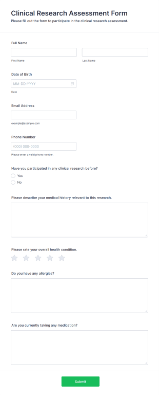 Clinical Research Assessment Form Template