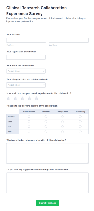 Clinical Research Collaboration Experience Survey Form Template