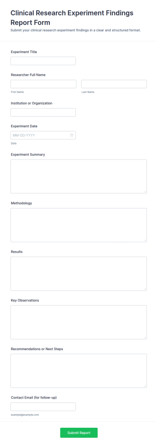 Clinical Research Experiment Findings Report Form Template
