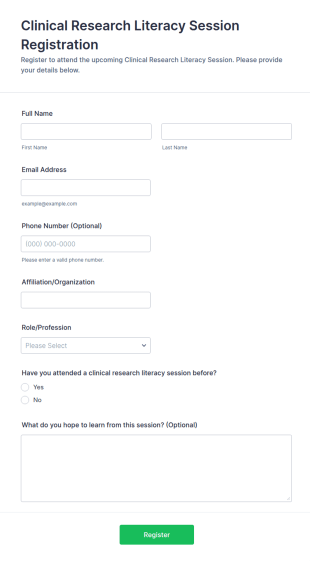 Clinical Research Literacy Session Registration Form Template