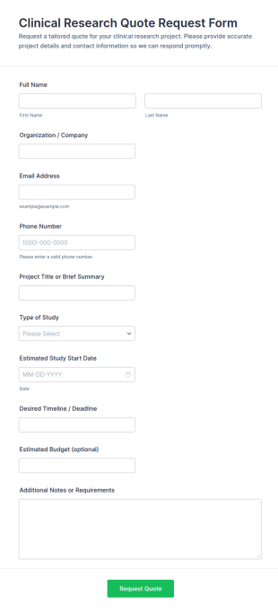 Clinical Research Quote Request Form Template