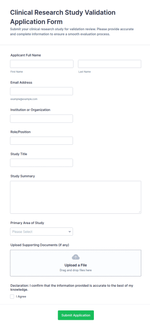 Clinical Research Study Validation Form Template