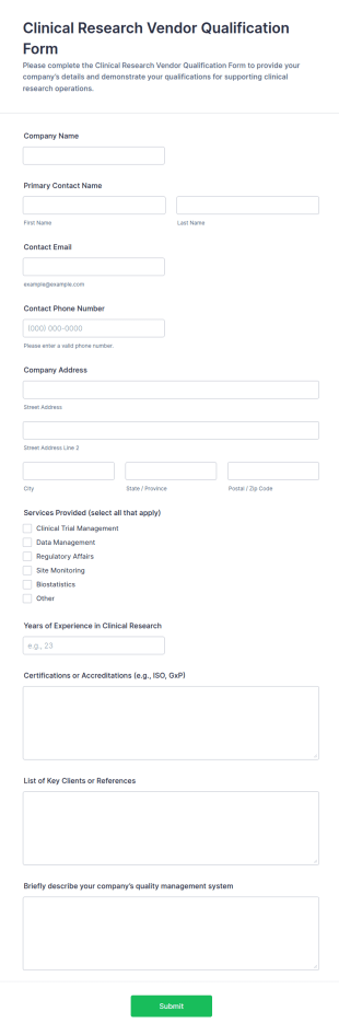 Clinical Research Vendor Qualification Form Template
