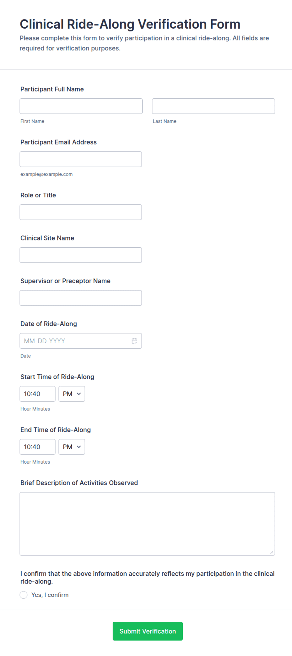 Clinical Ride-Along Verification Form Template | Jotform