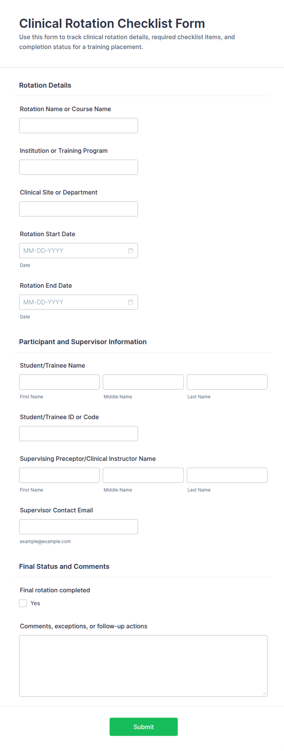 Clinical Rotation Checklist Form Template | Jotform
