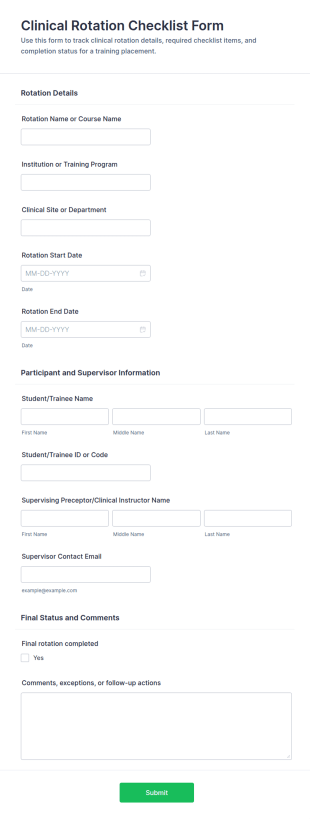 Clinical Rotation Checklist Form Template