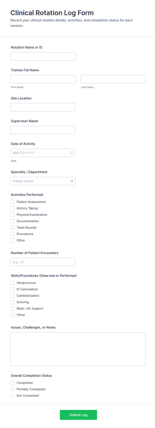 Clinical Rotation Log Form Template